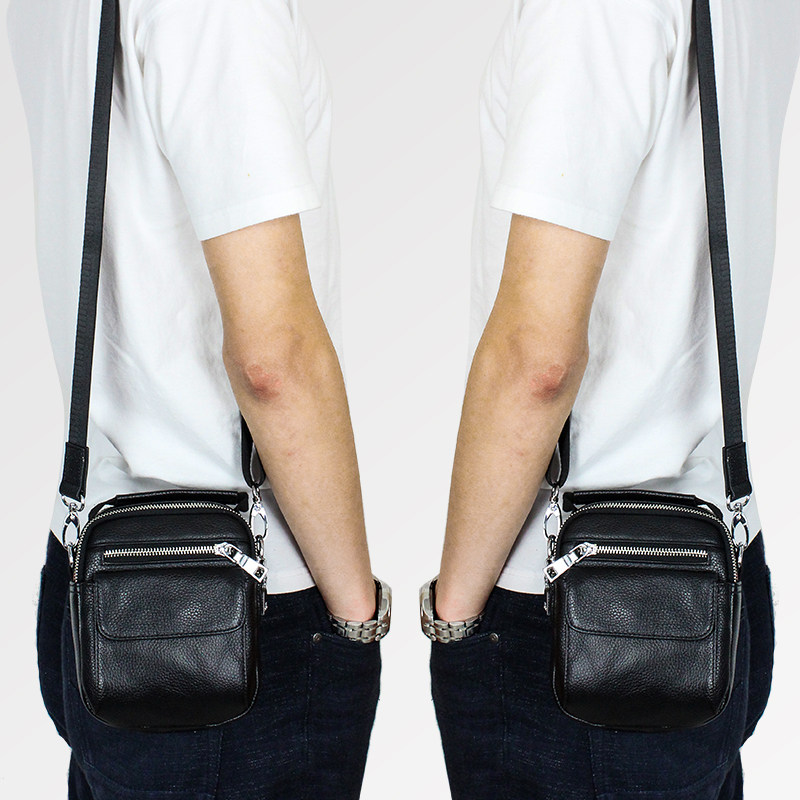 Mini genuine leather bag inclined satchel light small satchel bag for real cow leather bag men's single shoulder bag with shoulder bag soft leather