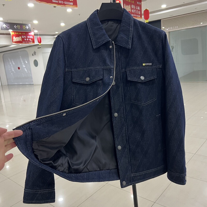 Men's Denim Jacket with Camouflage Pattern, High-End Lapel, Versatile, Stylish, Comfortable, Simple and Loose Fit