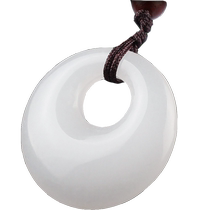 Xinjiang White Jade Peace Buckle Pendant Mens Gold Silk Jade Peace Buckle Jade Pendant White Concentric Circle Womens Necklace Baby Jade Pendant