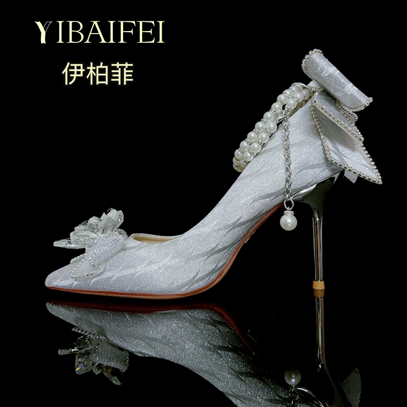 Bridal Wedding Shoes, Xiuhe Wedding Dress, Two-Wear Style, Fine Sparkling Crystal Shoes, Women's Coming-Of-Age Ceremony 2026 New Model, Silver Dazzling High Heels