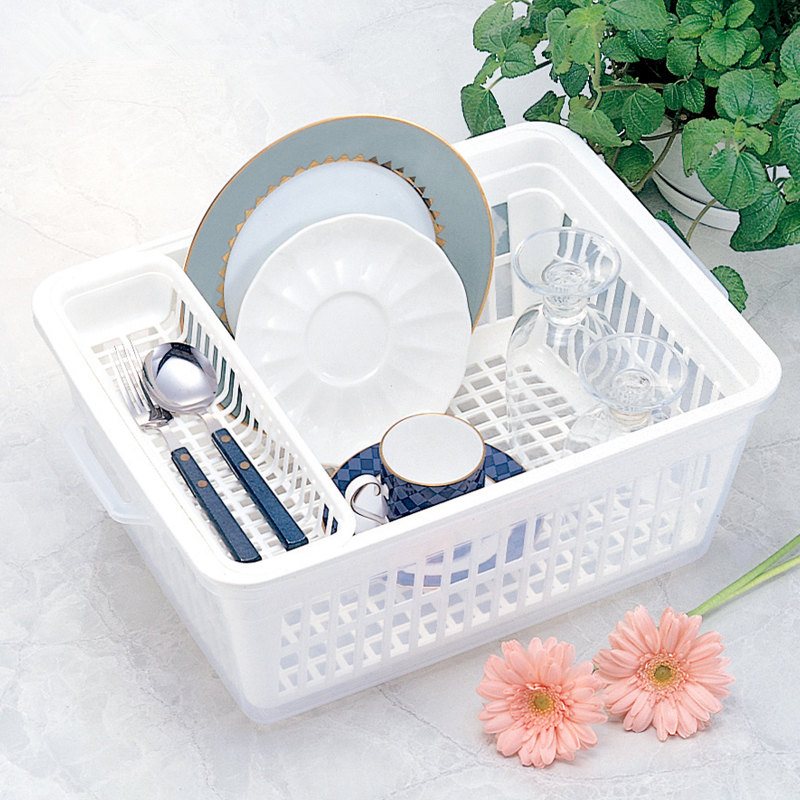 Japan imports inomata kitchen plastic bowl frame large cover asphalt basket dish with double layer