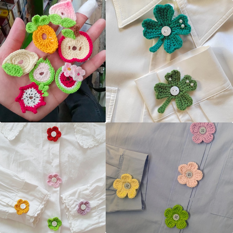[Finished Product] Handmade Crochet Buttons with Animal, Flower, Fruit, and Vegetable Designs for Decorating Shirts and Sweaters