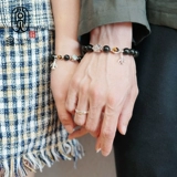 Китайский подарок девушке и парню на День святого Валентина. Обсидиановые парные браслеты. Пара серебряных жетонов любви для мальчиков и девочек.