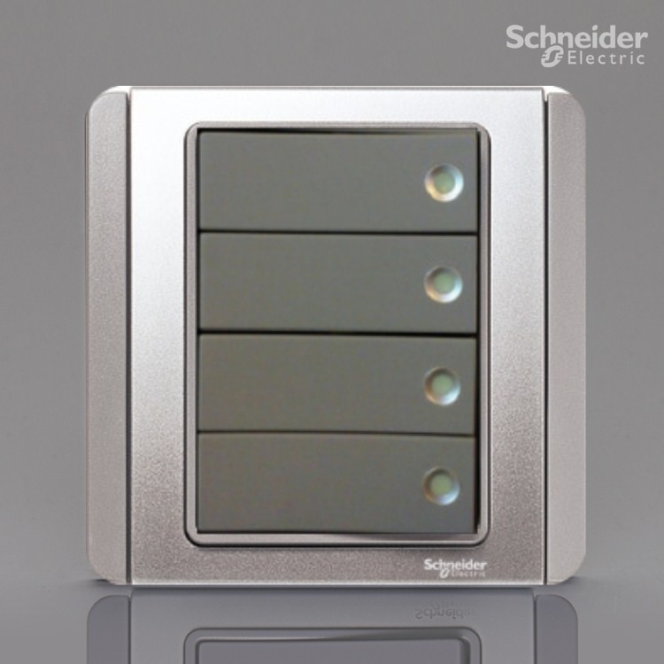 Schneider chwins E3000 series with fluorescent four-link four-opening double cut switch E3034H2 grey silver