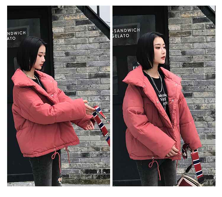 2018 áo khoác mới sang trọng màu đỏ xuống bông pad phụ nữ mùa đông oversize Dongdaemun dịch vụ bánh mì ngắn in áo phao siêu nhẹ nữ