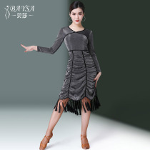 baysa Bertha Latin Dance Costume Female Adult Spring and Summer New Sexy Long Sleeve Friendship Dance Tassel Dress