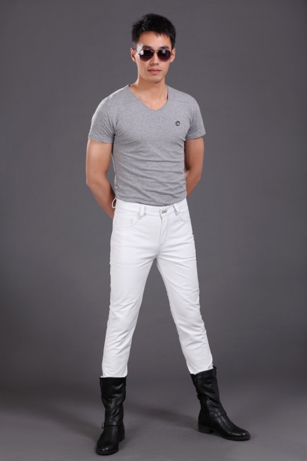 High-end Customised Boutique White Calf Leather Cow Leather Pants Haining Body Small Feet Fashion Personality Warm Genuine Leather Pants Man