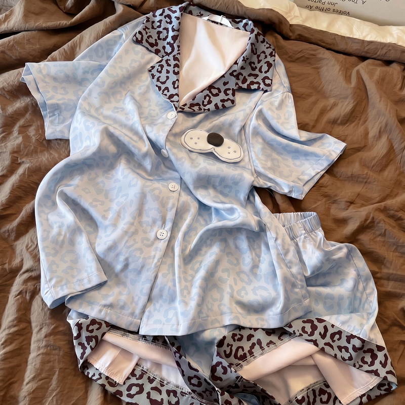 Ice Silk Pajamas for Women, Summer 2026 New Leopard Print Short-Sleeved High-End Men's Plus Size Loungewear Thin Set