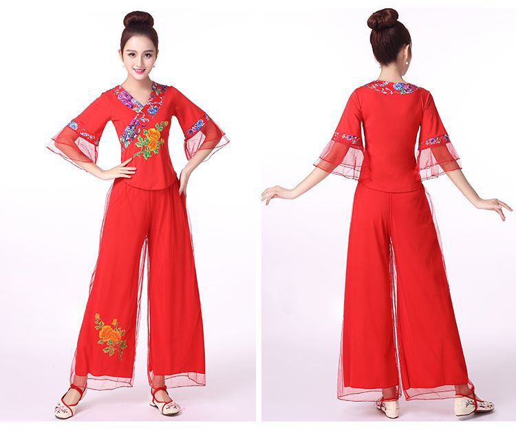 quần áo khiêu vũ vuông mới bộ phụ nữ năm 2019 mùa hè Han quần áo thêu quần áo nhảy trong những bộ quần áo hiệu suất giải phóng mặt bằng đặc biệt người già