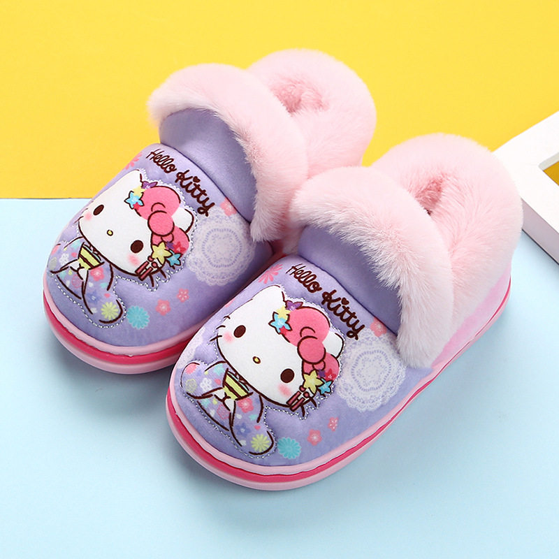 Hello girls cotton slippers winter indoor bag with baby's home shoes girl cartoon children's cotton shoes
