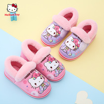 Hello kitty girl cotton slippers winter indoor warm baby non-slip home girl princess cute bag heel cotton shoes