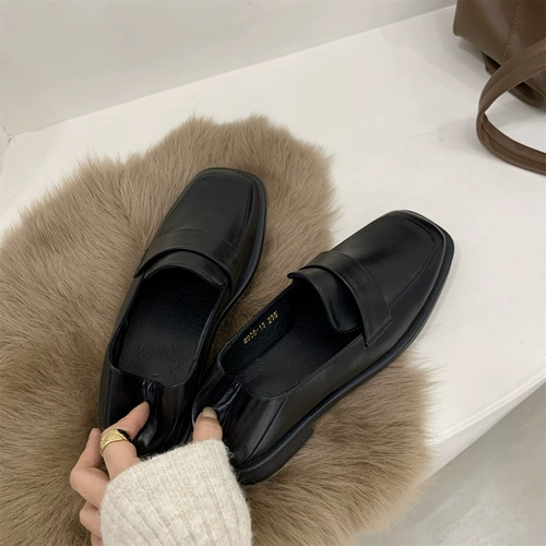 软皮软底复古小皮鞋女学生2022秋款百搭乐福鞋仙女方头单鞋女平底