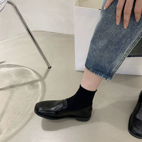 软皮软底复古小皮鞋女学生2022秋款百搭乐福鞋仙女方头单鞋女平底