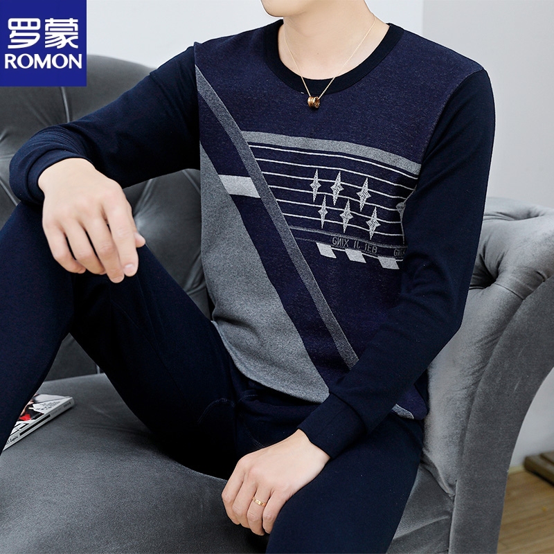 Romon Pure Cotton Thermal Underwear Men's Thin Autumn Clothing Set Pure Cotton Jacquard Winter Set