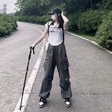 Летние тонкие дорожные штаны подходит для мужчин и женщин, в американском стиле, на шнурках, свободный крой