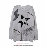 Ожерелье, демисезонный дизайнерский трикотажный свитер подходит для мужчин и женщин для влюбленных, европейский стиль, в американском стиле, оверсайз, тренд сезона