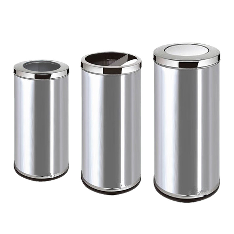 Stainless Steel Trash Can Mall Hotel Fruit Leather Case Lobby Cylinder Square Clamshell Vertical Dustbin Outdoor
