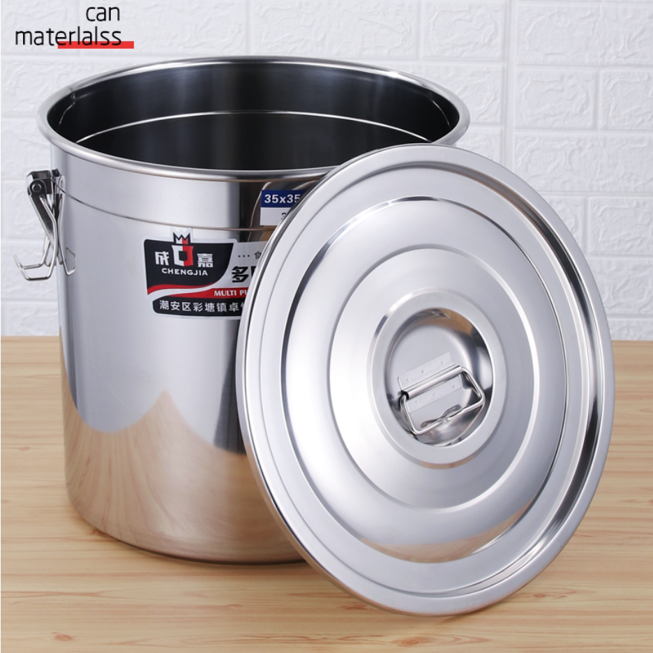 Thickened stainless steel high pot commercial stainless steel barrel with lid deepened soup pot large capacity storage bucket multipurpose rice pail