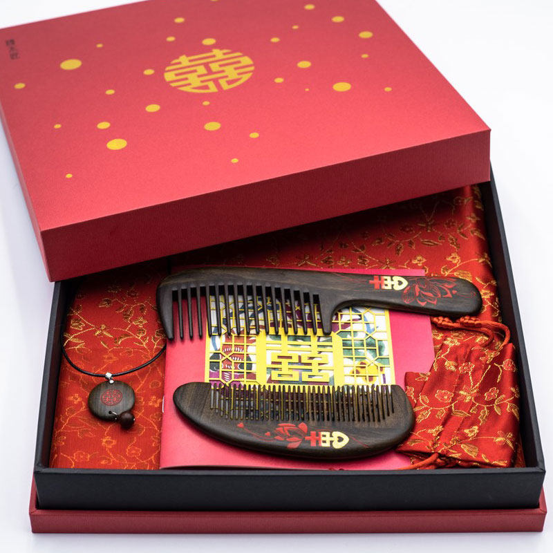 Carpenter Tan wooden comb gift box Hundred years of friendship Five tie knot wedding gift for best friend girlfriend