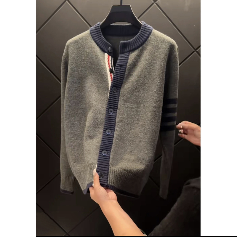 Lomy Victor European Station Light Luxury High-End Knitwear Nzm155 Cardigan Color-Block Sweater Unisex Lomy Victor European Station Light Luxury High-End Knitwear Nzm155 Cardigan Color-Block Sweater Unisex