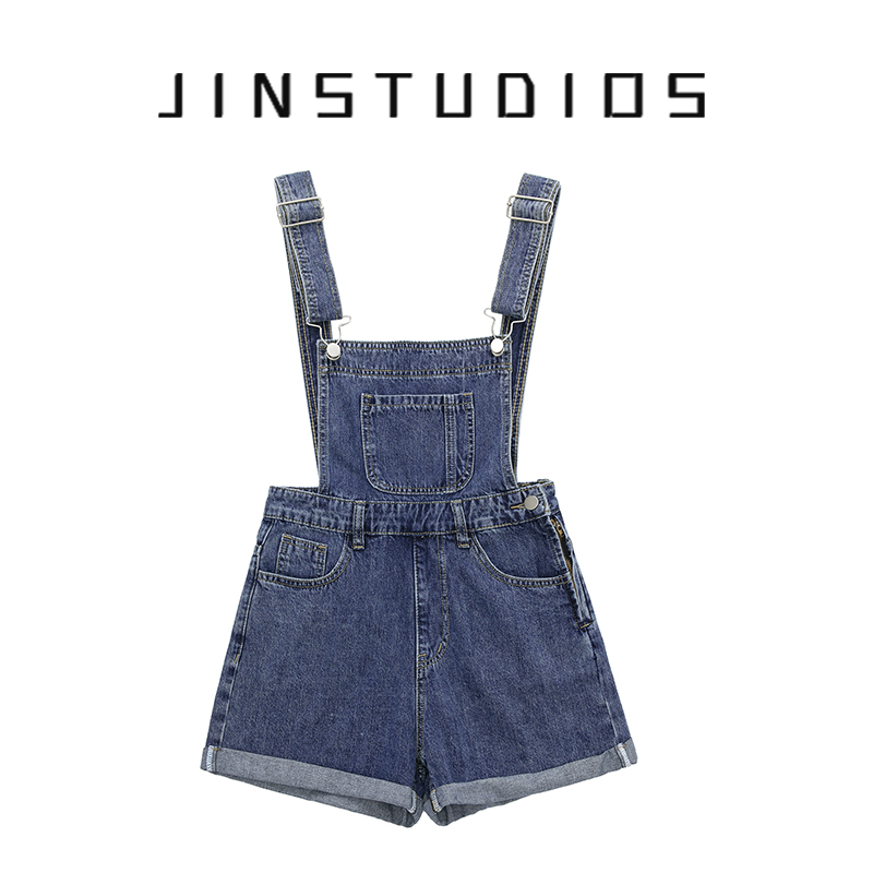 Jin Custom-Made Spring/Summer Stylish Rolled-Edge Pocket Denim Overalls Versatile Slimming Leg-Lengthening Hot Girl Shorts Hot Pants