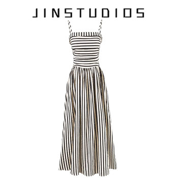 25 summer retro striped splicing large skirt suspender skirt korean style pure lust hot girl slimming versatile dress bottoming group