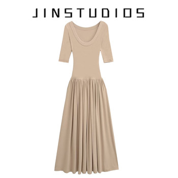 2026 summer pure desire ballet style pure desire u-neck mid-slim waist spliced pleated skirt dress slimming versatile long skirt