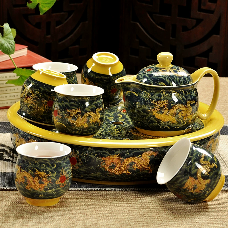 Ưu đãi đặc biệt Jingdezhen Ấm trà sứ màu xanh và trắng Bộ đầy đủ của Ice Cracked Tea Tea Khay Double Tea Cup Tea Set - Trà sứ