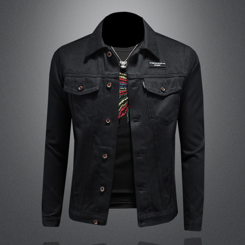 European Style Washed Classic New Denim Jacket for Young Men, Dark and Stylish Coat, Trendy Brand, Turn-Down Collar, Autumn Top