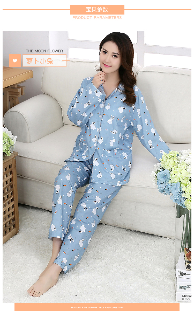 Bộ đồ ngủ cotton mùa xuân và quần dài tay nữ phù hợp với phim hoạt hình dễ thương dệt bông phục vụ mùa hè bằng vải cotton mỏng đồ ngủ nữ pijama cotton