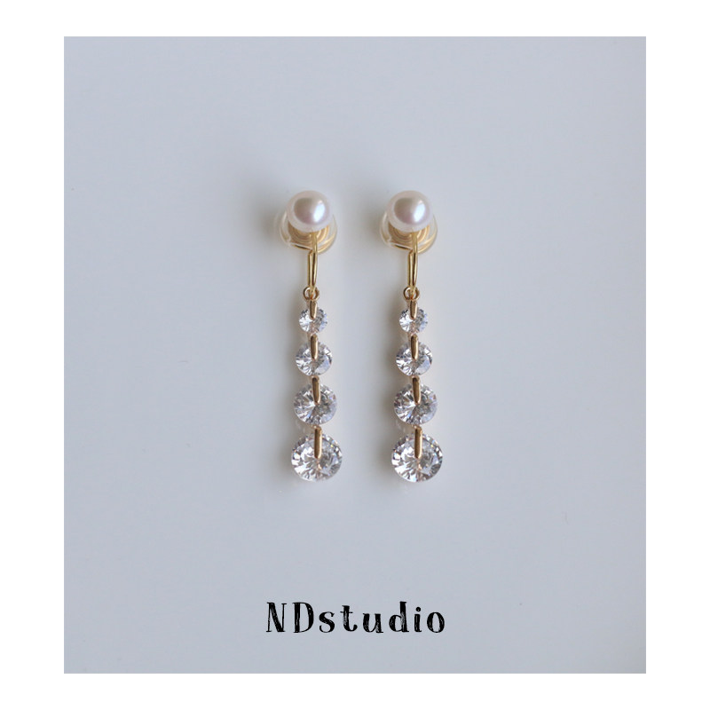 ND no ear hole round face thin super flash zircon natural pearl earrings Silicone painless mosquito coil plate ear clip female