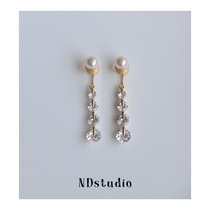 ND without earhole round face Thin Super Shiny Zircon Natural Pearl Earrings Earrings Silicone No Pain Mosquito Coil Earrings