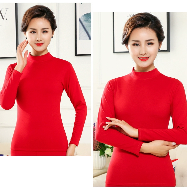 Quần nữ nhiệt cộng với áo len nhung dày mùa thu và mùa đông lạnh cao cổ áo sơ mi đơn mảnh mẹ đáy quần áo mùa thu - Áo ấm áo thu đông nam nữ