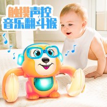 Childrens electric voice-controlled flip-monkey toy early to teach light music flipping with bucket monkey puzzle toy baby crawl