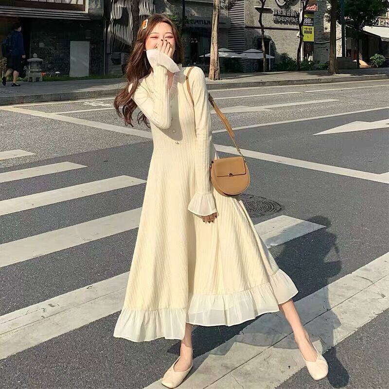 Plus Size Maternity Fall/Winter V-Neck Dress 2021 Fall Suit Knitted Sweater Underbody Skirt Fall/Winter