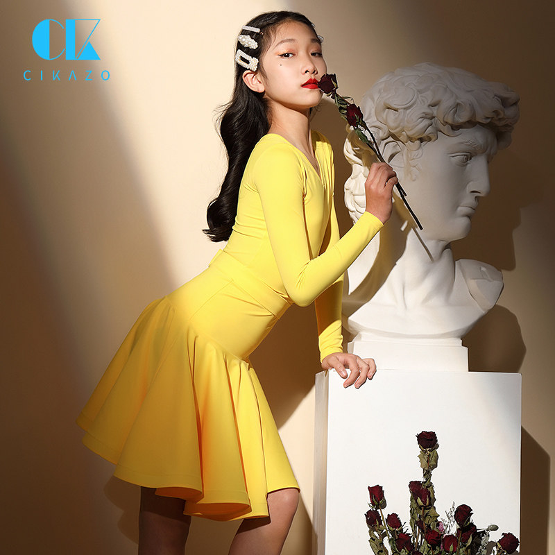 Girls' Latin Dance Competition Suit Atmospheric V-Collar New Junior Middle-Aged and Older Children Standard Stipulates Examination Grade Skirt