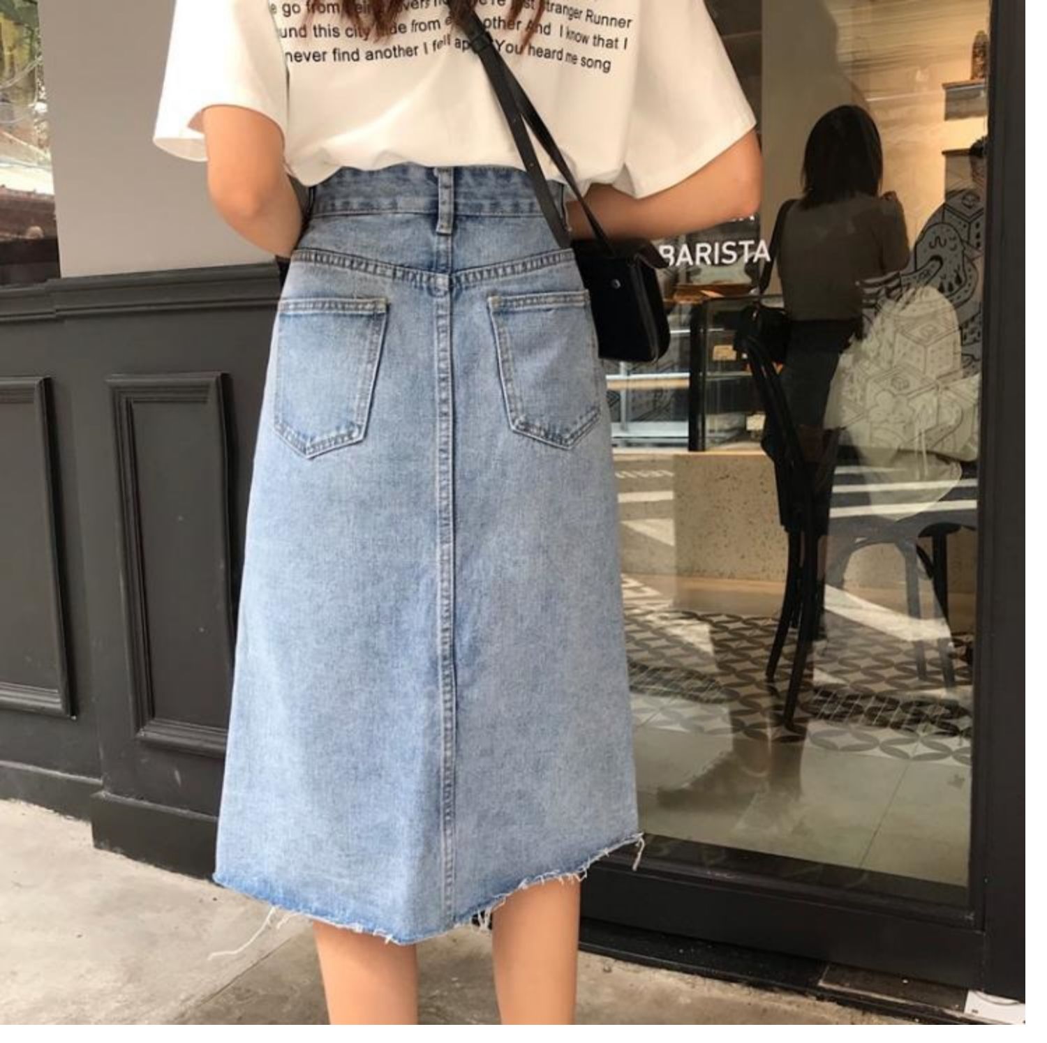 Váy denim nửa dài mùa hè 2019 mới váy đơn ngực nữ dài phần một chữ váy eo cao nữ qua đầu gối - Váy chân váy đẹp hàn quốc