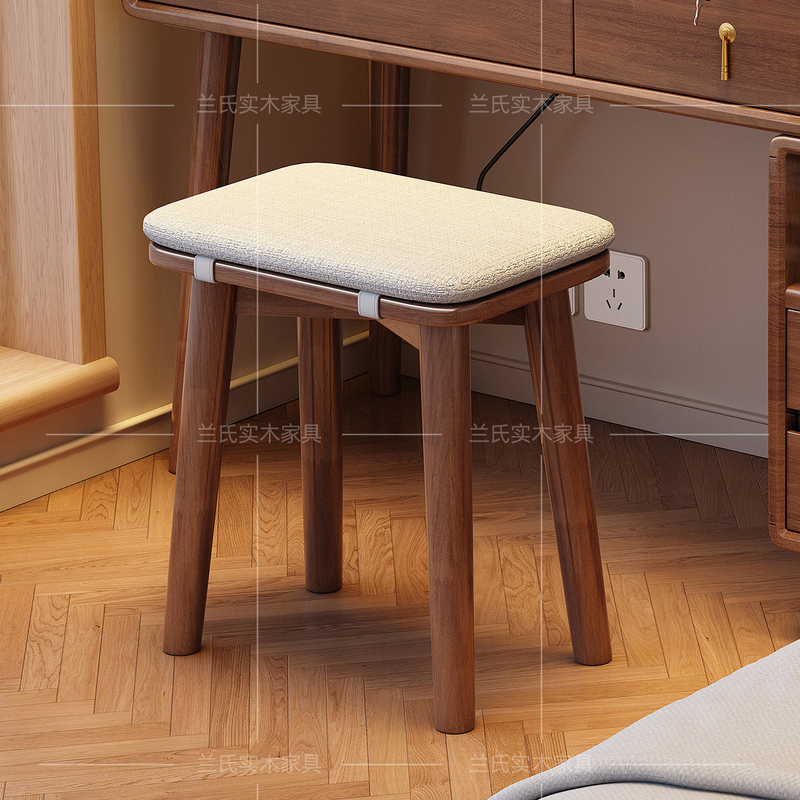 All Solid Wood Dressing Table Stool, Modern, Simple, Fashionable, Internet-Famous, Home-Use Soft-Covered Makeup Stool, Nordic Bedroom Desk Stool