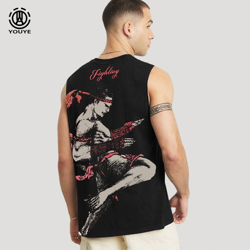 Youye Men's Pure Cotton Boxing Ufc Muay Thai T-Shirt Sanda Fitness Fighting Printed Sports Training Vest Mma Clothing