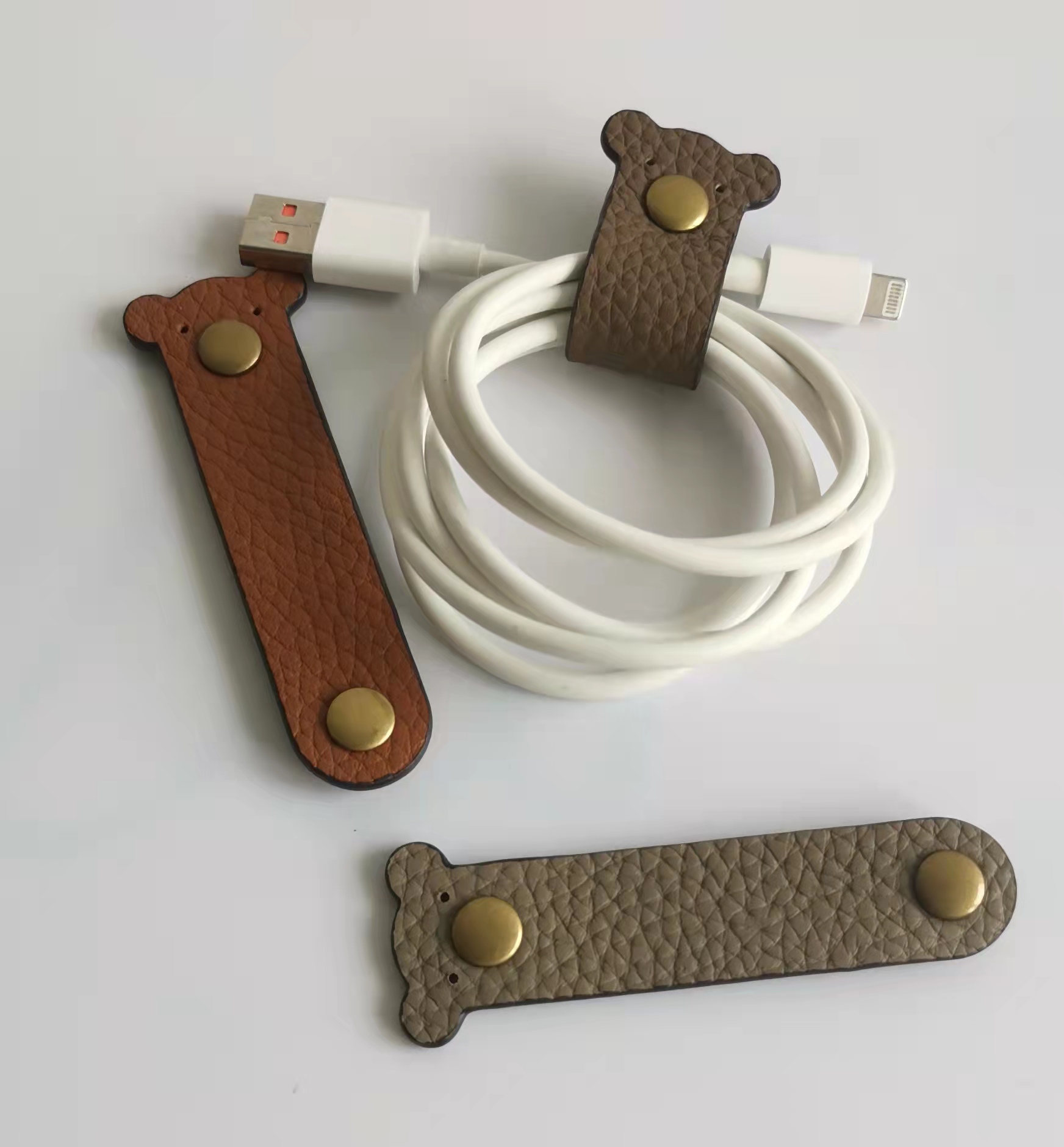 Cartoon Cute Headlayer Cow Leather Headphone Wire Winder Data Wire Finishing Containing Button Wire Instrumental Portable Roll Line-Taobao