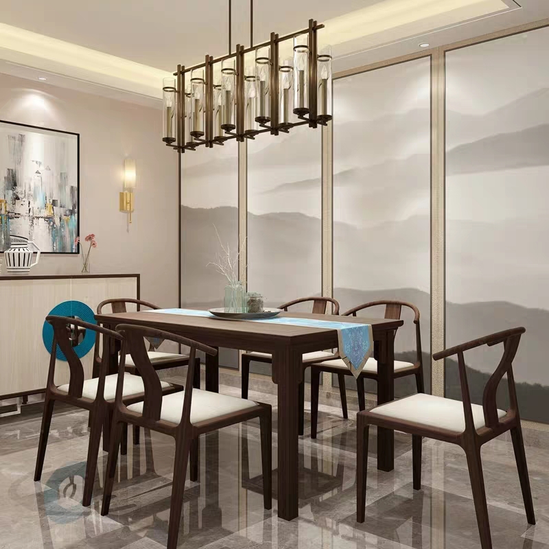 New Chinese small family dining table and chair combination modern simple solid wood dining table chair sample room Zen furniture