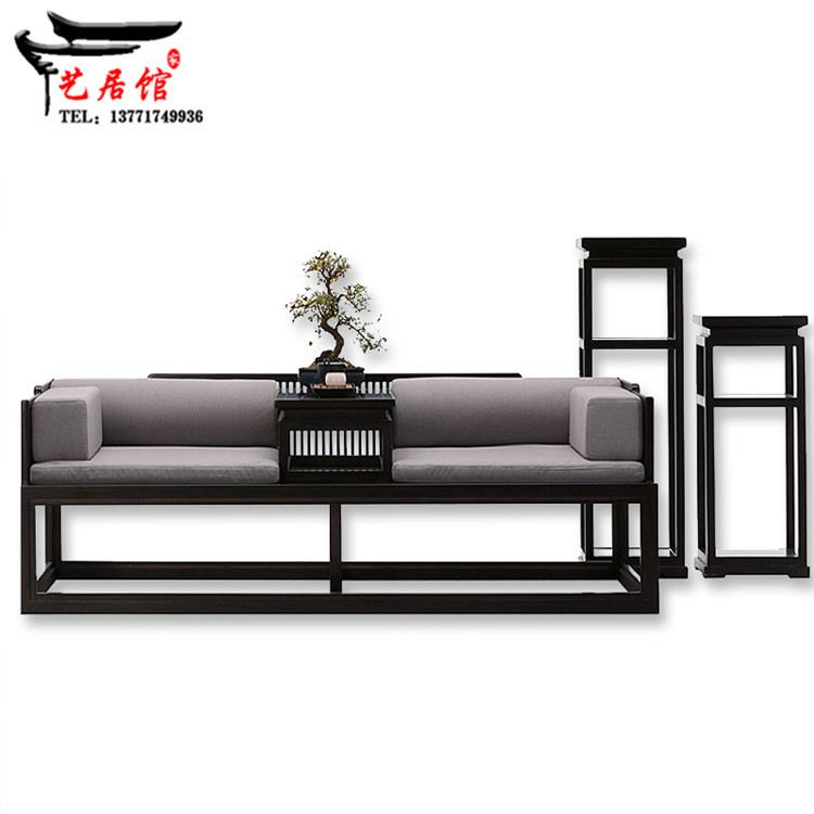 New Chinese style Arhat bed model room furniture solid wood fabric sofa teahouse Zen sofa Arhat collapse Chinese style bed