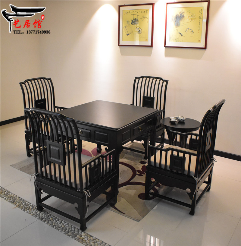 New Chinese solid wood mahjong table and chairs electric chess and card table manual mahjong table multi-functional antique mahjong table furniture - Taobao