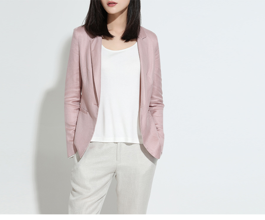 Màu hồng sang trọng phù hợp với áo khoác nhỏ mùa xuân phiên bản Hàn Quốc của linen mỏng giảm béo dài tay phù hợp với áo khoác nữ bộ vest nữ đẹp