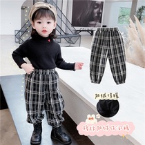 Girls pants plus velvet thickened Winter Childrens cotton pants baby Plaid casual trousers wearing foreign Korean loose
