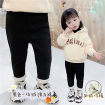 Girls plus velvet pants leggings thickened one-piece velvet winter children pure black trousers baby wear Foreign tide