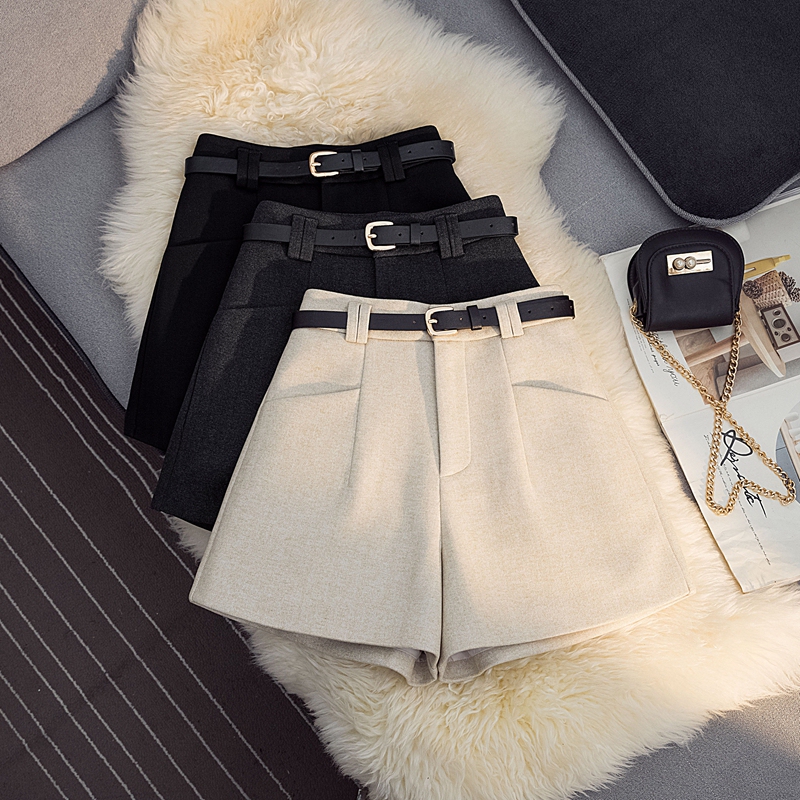 Woolen Suit Pocket Shorts for Women 2026 Autumn and Winter High-Waisted A-Line Wide-Leg Pants Slimming Loose Base Woolen Boot Shorts Woolen Suit Pocket Shorts for Women 2026 Autumn and Winter High-Waisted A-Line Wide-Leg Pants Slimming Loose Base Woolen Boot Shorts