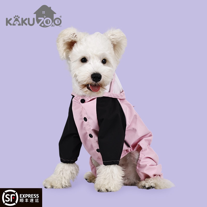 Kakuzoo Dog Raincoat Waterproof Hooded Raincoat with Leash for Small and Medium-Sized Dogs Windproof and Rainproof Reflective Raincoat