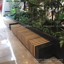 Custom wood grain modern creative mall leisure seat solid wood furniture bench waiting rest stool art chair