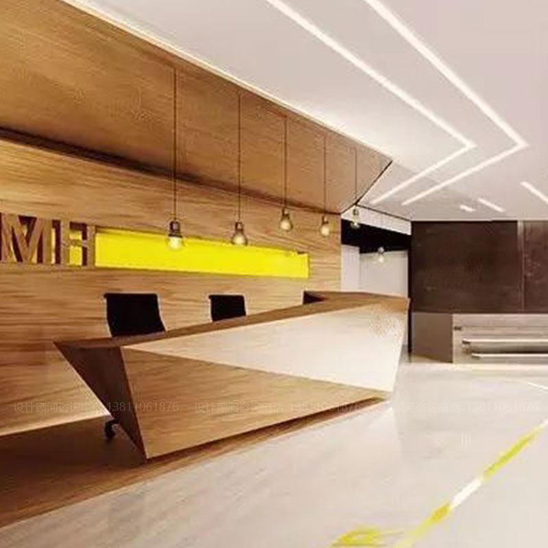 Commercial office building Alien Steel Wood Reception Bar customized hotel minimalist creative glass steel front desk